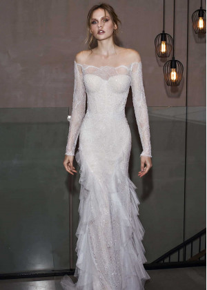 Beaded Lace Tulle Frills Wedding Dress